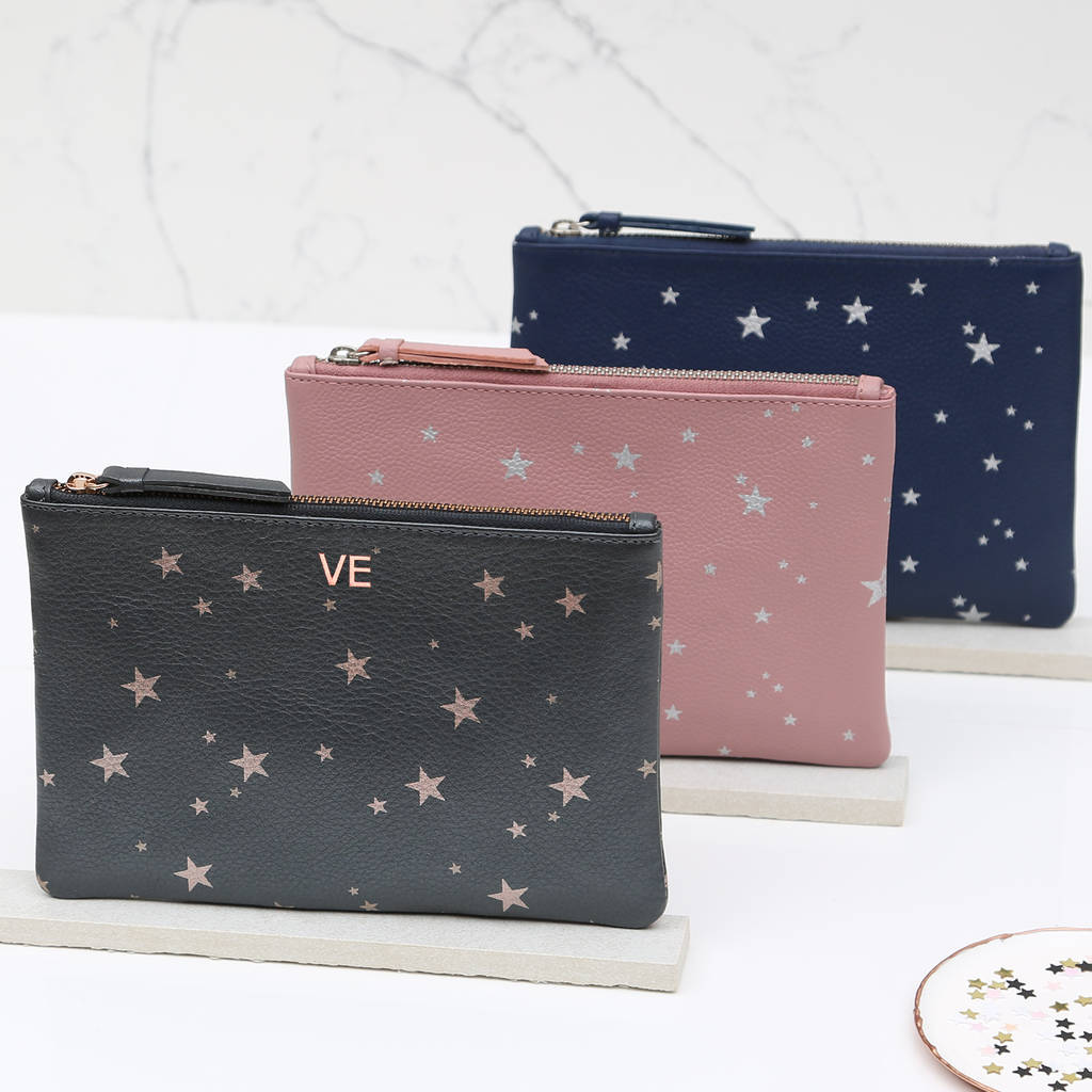 Personalised Luxury Star Leather Clutch Bag By Hurleyburley