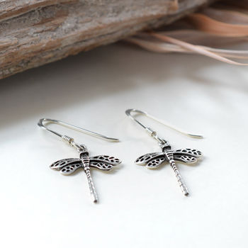 Sterling Silver Little Dragonfly Dangly Earrings, 5 of 7