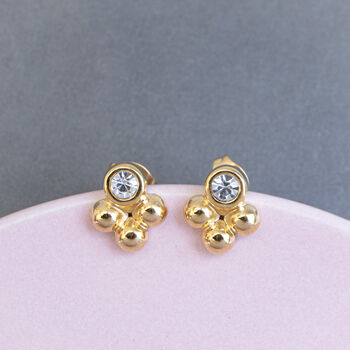 Non Tarnish Diamante And Ball Cluster Stud Earrings, 2 of 4