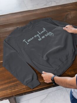 Personalised I Wear My Heart On My Sleeve Unisex Sweatshirt With Names On Sleeve, 3 of 12