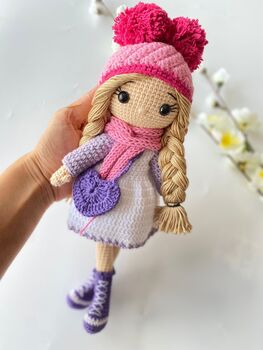 Organic Hand Knitted Doll With Cute Dress For Girls, 4 of 12