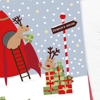 Reindeer Rocket Personalised Children's Christmas Card, 4 of 5