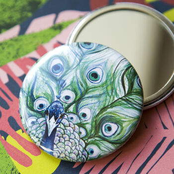 Inky Peacock Compact Pocket Mirror, 4 of 5