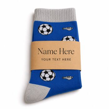 Football Themed Mens Bamboo Socks With Personalised Label Sleeve, 3 of 8