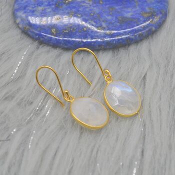 Rainbow Moonstone Gold Drop Earrings: June Birthstone, 6 of 8