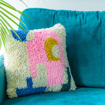 Bositigo Latch Hook Kit For DIY Throw Pillow Cover - 17x17 Inch, Colorful Flower Design, Includes Yarn & Tool