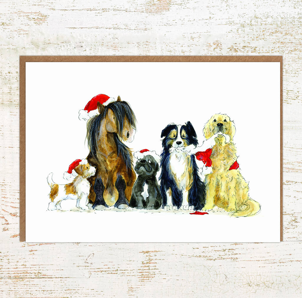 Santa Paws, Pony And Dogs Christmas Card