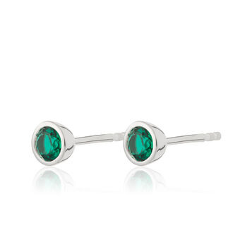 Sterling Silver May Birthstone Stud Earrings Emerald, 2 of 5