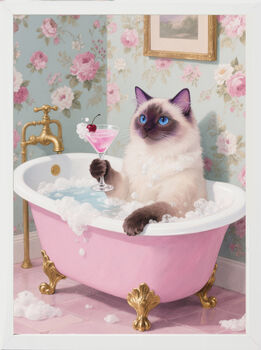 Your Own 'Cat In The Bath With Cocktail' Wall Art Print | Customise To Your Own Cat And Cocktail, 2 of 6
