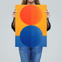 Tangerine And Cobalt Blue Orbs Abstract Wall Art Print, thumbnail 2 of 6