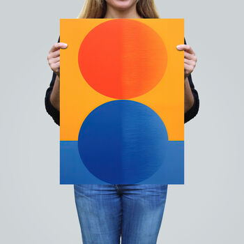 Tangerine And Cobalt Blue Orbs Abstract Wall Art Print, 2 of 6