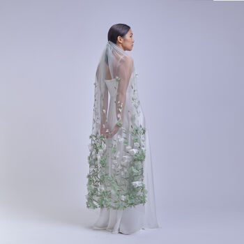 'Azalea Forest' Green Ethereal 3D Flower Wedding Veil, 5 of 9