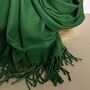 Super Soft Plain Pashmina Tassel Scarf In Forest Green, thumbnail 3 of 3