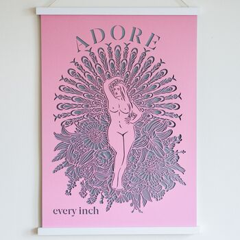 Empowering 'Adore Every Inch' Pink Papercut Wall Art, 3 of 9