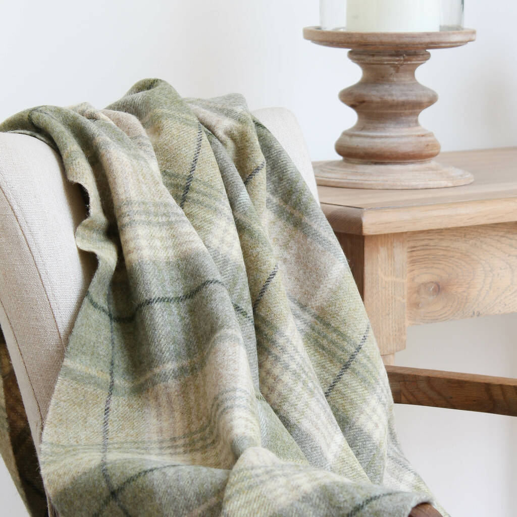 Moss Green Check Wool Throw By Marquis & Dawe