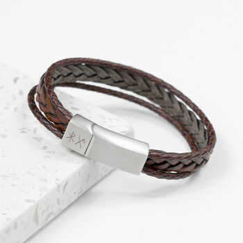 Personalised Men’s Rune Woven Brown Leather Bracelet, 7 of 12