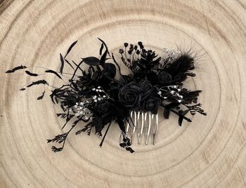 Black Flower Hair Comb Gothic Wedding, 2 of 7