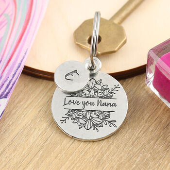 Nana Gift From Grandchild Floral Pewter Keyring, 3 of 8