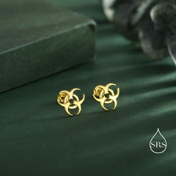 Sterling Silver Tiny Biohazard Stud Earrings, 3 of 12