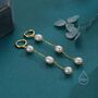 Sterling Silver Natural Oval Pearl Trio Long Dangle Huggie Hoop Earrings, thumbnail 3 of 11