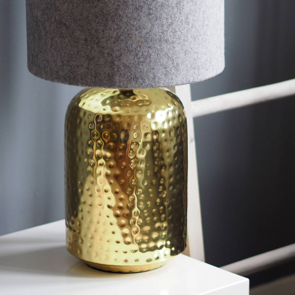 gold hammered pot table lamp base by quirk | notonthehighstreet.com