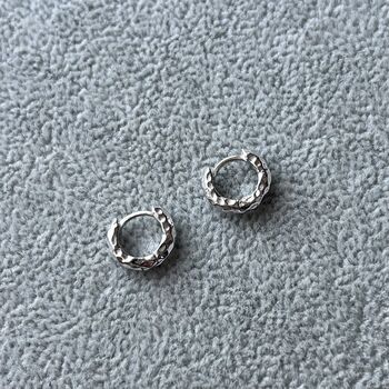 Gold Plated Micro Huggie Hammered Hoop Earring For Men, 11 of 12