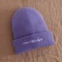 Personalised Slogan Cuffed Beanie Hat In Violet, thumbnail 2 of 4