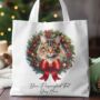 Personalised Tote Bag Cat In Christmas Wreath. 20 Different Breeds, thumbnail 8 of 12