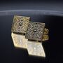 Square Pattern Gold Cufflinks Gift For Men 316 L Stainless Steel Vintage Accessory, thumbnail 3 of 6