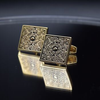 Square Pattern Gold Cufflinks Gift For Men 316 L Stainless Steel Vintage Accessory, 3 of 6