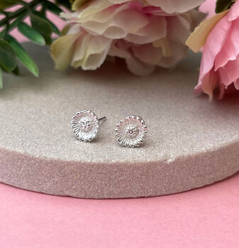 Good Luck Sterling Silver Mini Sunflower Earrings, 9 of 12