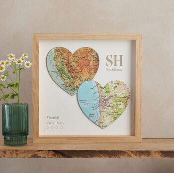 Two Map Hearts Wedding Anniversary Print, 10 of 12