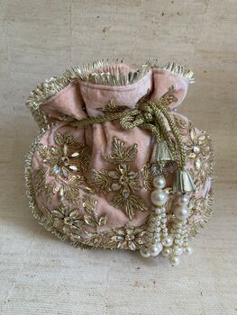Pink Velvet Handcrafted Potli Bag, 2 of 9
