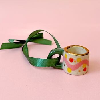Hand Painted Abstract Mini Ceramic Mug Christmas Ornament, 2 of 5