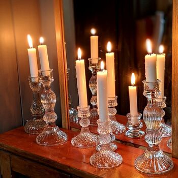Clear Pressed Harlequin Glass Dinner Candlestick, 4 of 9