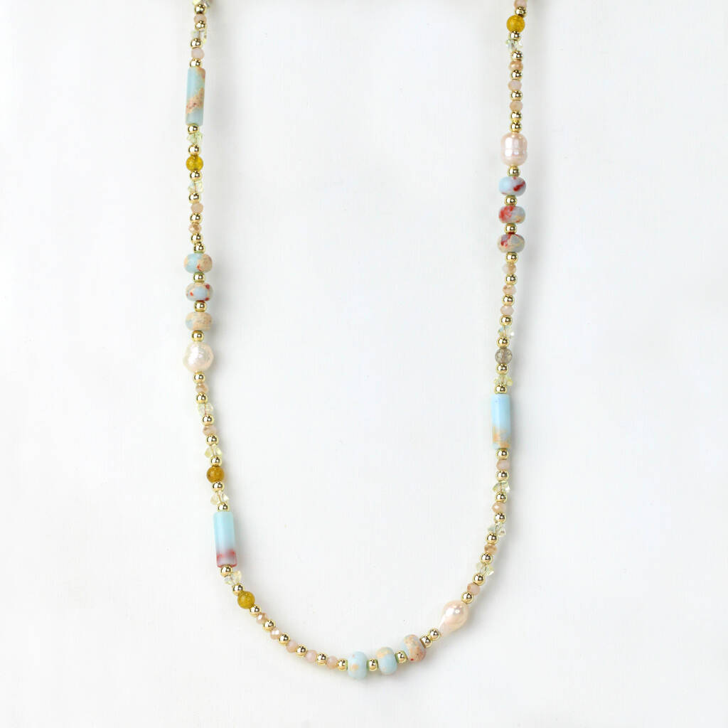 Pastel Colour Gold Beaded Necklace By GY Studios