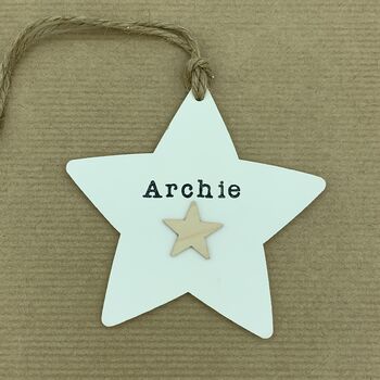Personalised New Baby Gift Hanging Wooden Star, 2 of 4