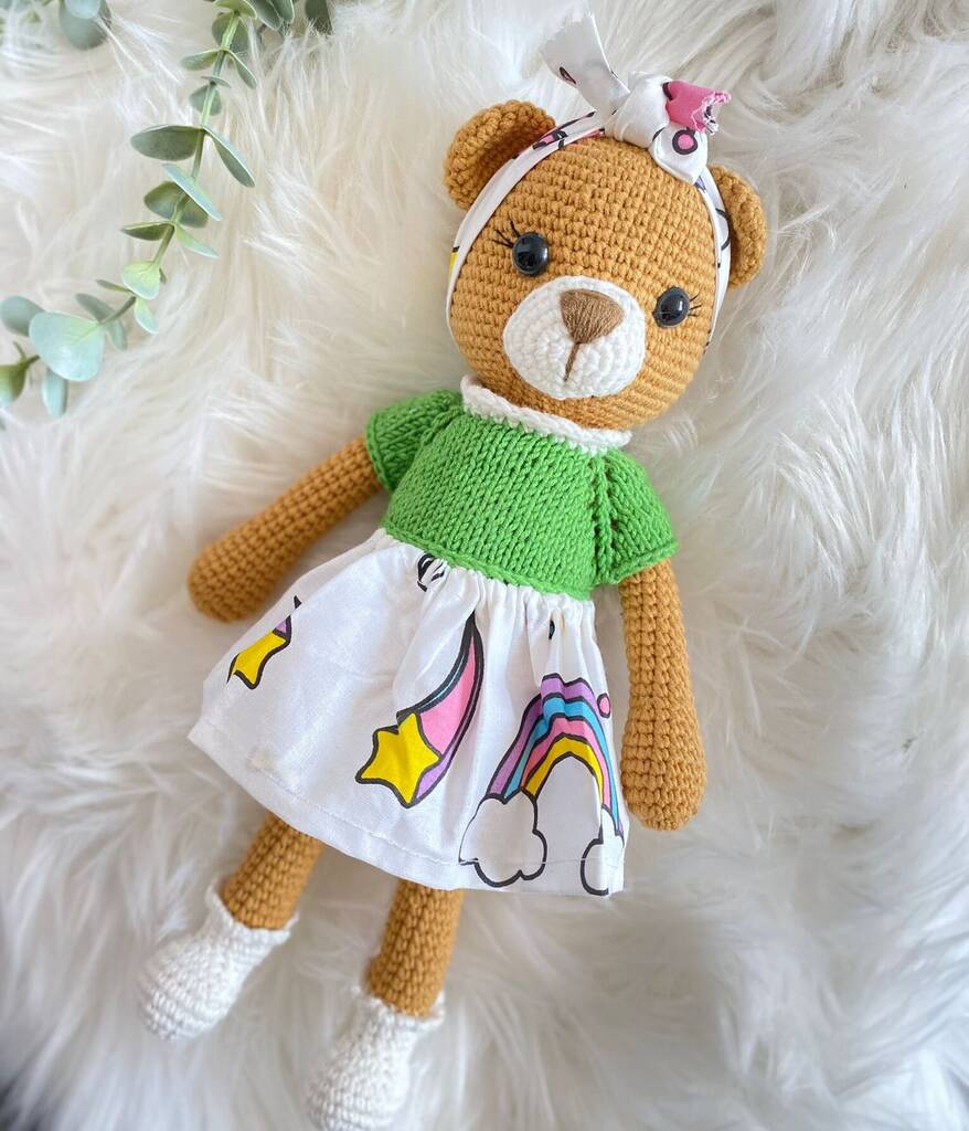 Cute Handmade Teddy Bear With Colourful Dress, 1 of 8