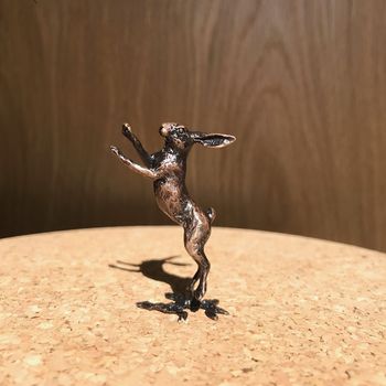 Miniature Bronze Hare Boxing Sculpture 8th Anniversary, 3 of 11