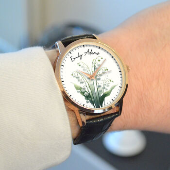 Personalised Wrist Watch With Lily Of The Valley Design, 2 of 3