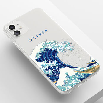 Personalised Giant Wave Hokusai Clear Phone Case, 5 of 5