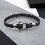 Personalised Men's Shackle And Woven Grey Leather Bracelet, thumbnail 2 of 6