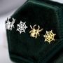 Spider And Web Stud Earrings In Sterling Silver, thumbnail 8 of 11