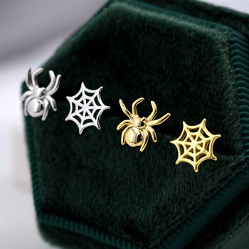 Spider And Web Stud Earrings In Sterling Silver, 8 of 11