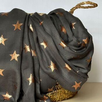 Antique Stars Print Scarf In Charcoal Grey, 2 of 4