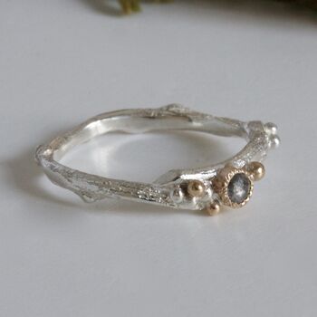 Rose Cut Diamond Twig Ring, Silver And Solid Gold, 8 of 11