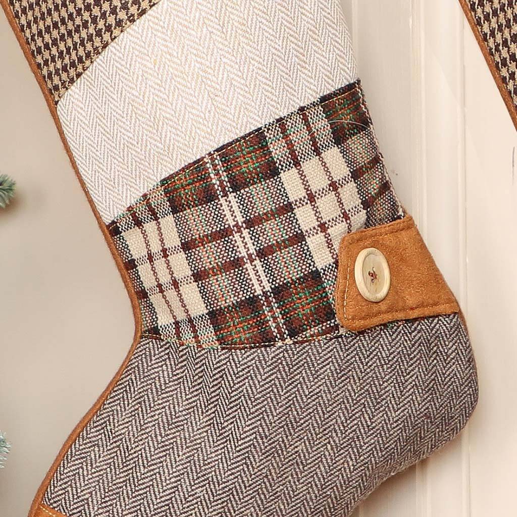 His And Hers Highland Patchwork Christmas Stockings By Dibor