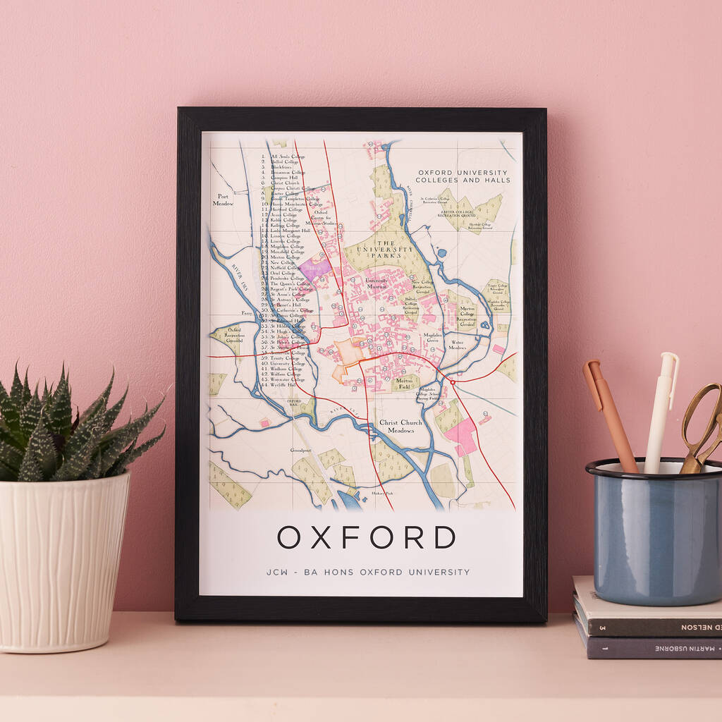 Framed And Personalised Oxford University Map Print, 1 of 5