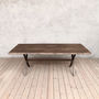 Chelsea X Shaped Live Edge Brown Oak Dining Table, thumbnail 2 of 6