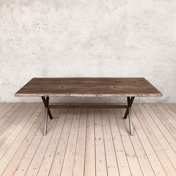 Chelsea X Shaped Live Edge Brown Oak Dining Table, 2 of 6